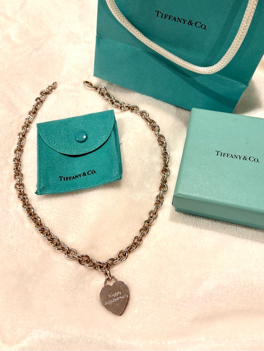 17.5” Tiffany Happy Anniversary Heart Tag Choker Necklace